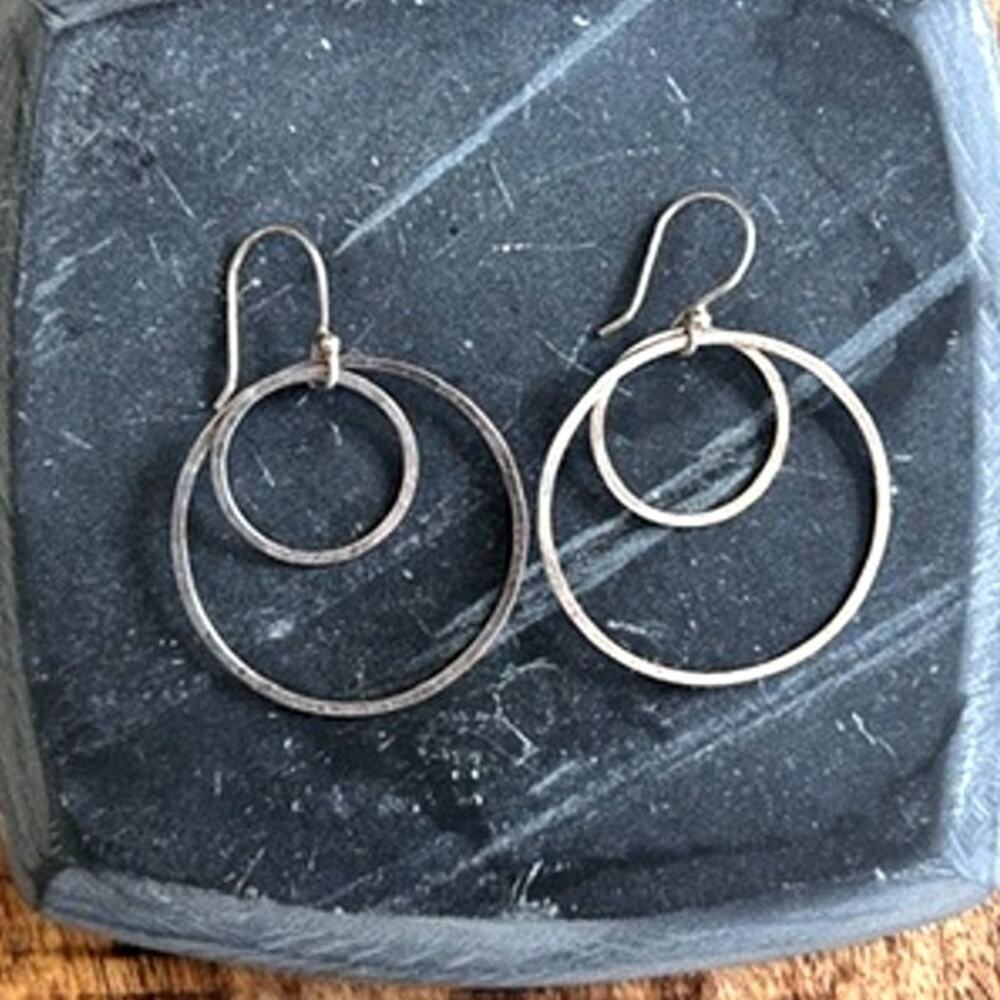 Vintage Sterling Silver Double Circle Drop Earrings